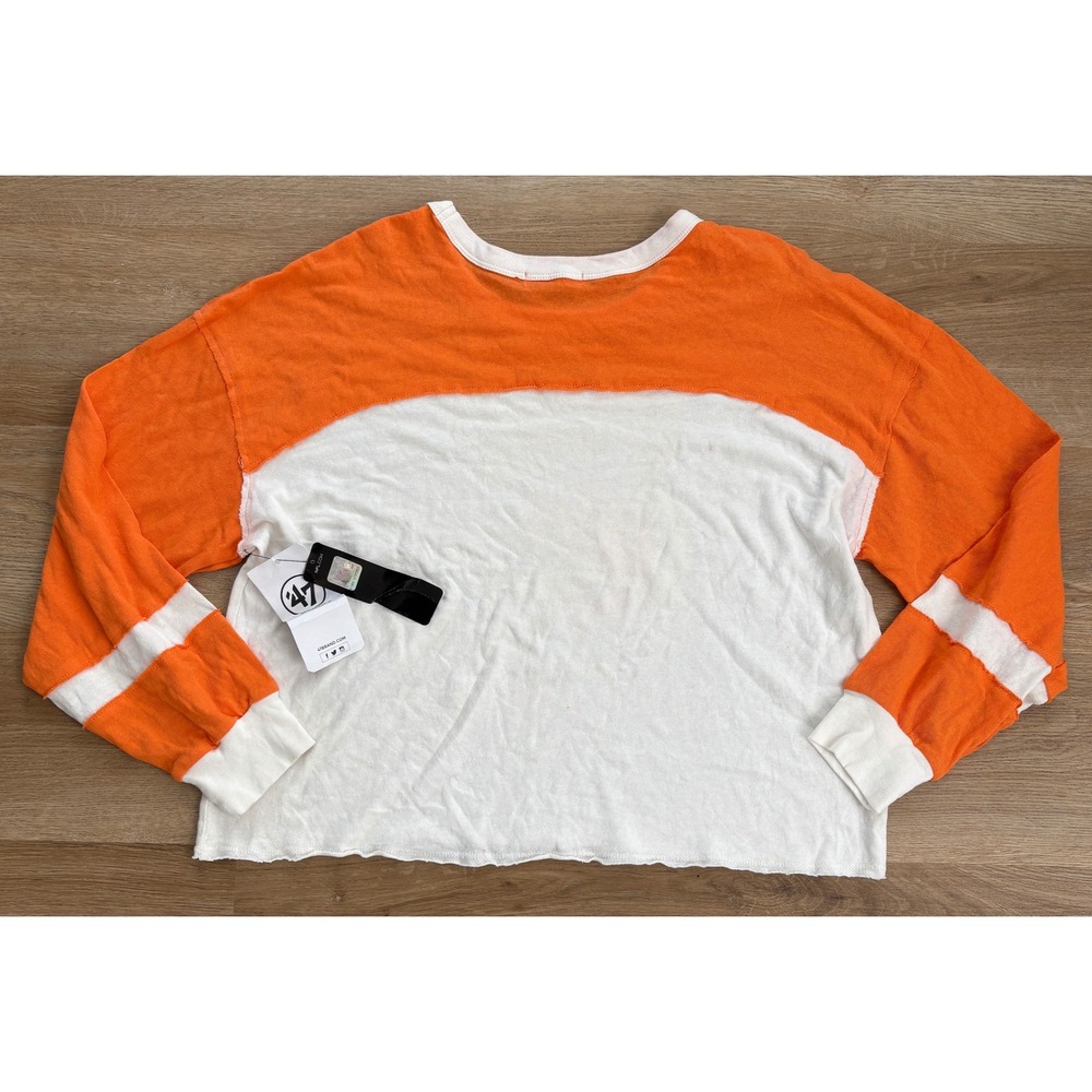 NWT Women's 47 Brand Cleveland Browns Raw Hem Cropped LS Tee -Large-White/Orange - Picture 6 of 6
